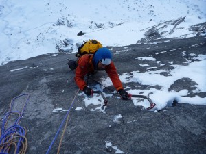 Nick approaching the belay on the 2nd pitch
