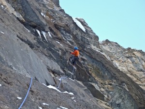 Nick pulling through the roof on the 4th pitch