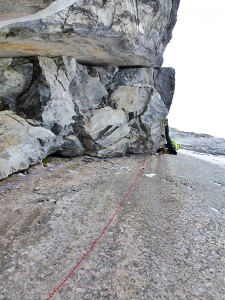 Me nearing the end of the difficulties on the crux pitch