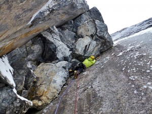 Me getting stuck into some cool moves on the crux pitch.