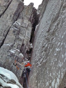 Nick on the big chimney pitch