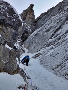 Nick moving up to below the crux pitch