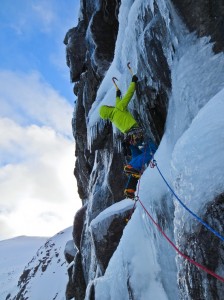 Me overcoming the steep bulge on "DotR" Photo. Guy Robertson