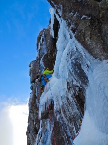 Me reaching the pod below the icy wave, Photo. Guy Robertson